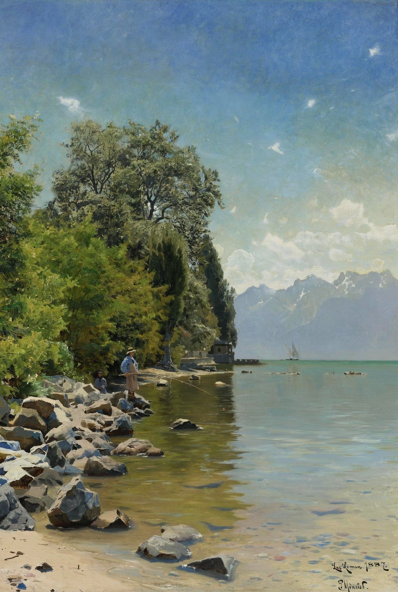 Lake Lemen, Switzerland, vintage artwork by Peder Mork Mønsted, 12x8" (A4) Poster