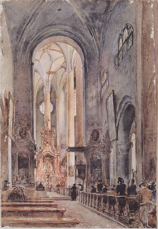 The Franciscan Church in Salzburg, vintage artwork by Rudolf von Alt, A3 (16x12") Poster Print