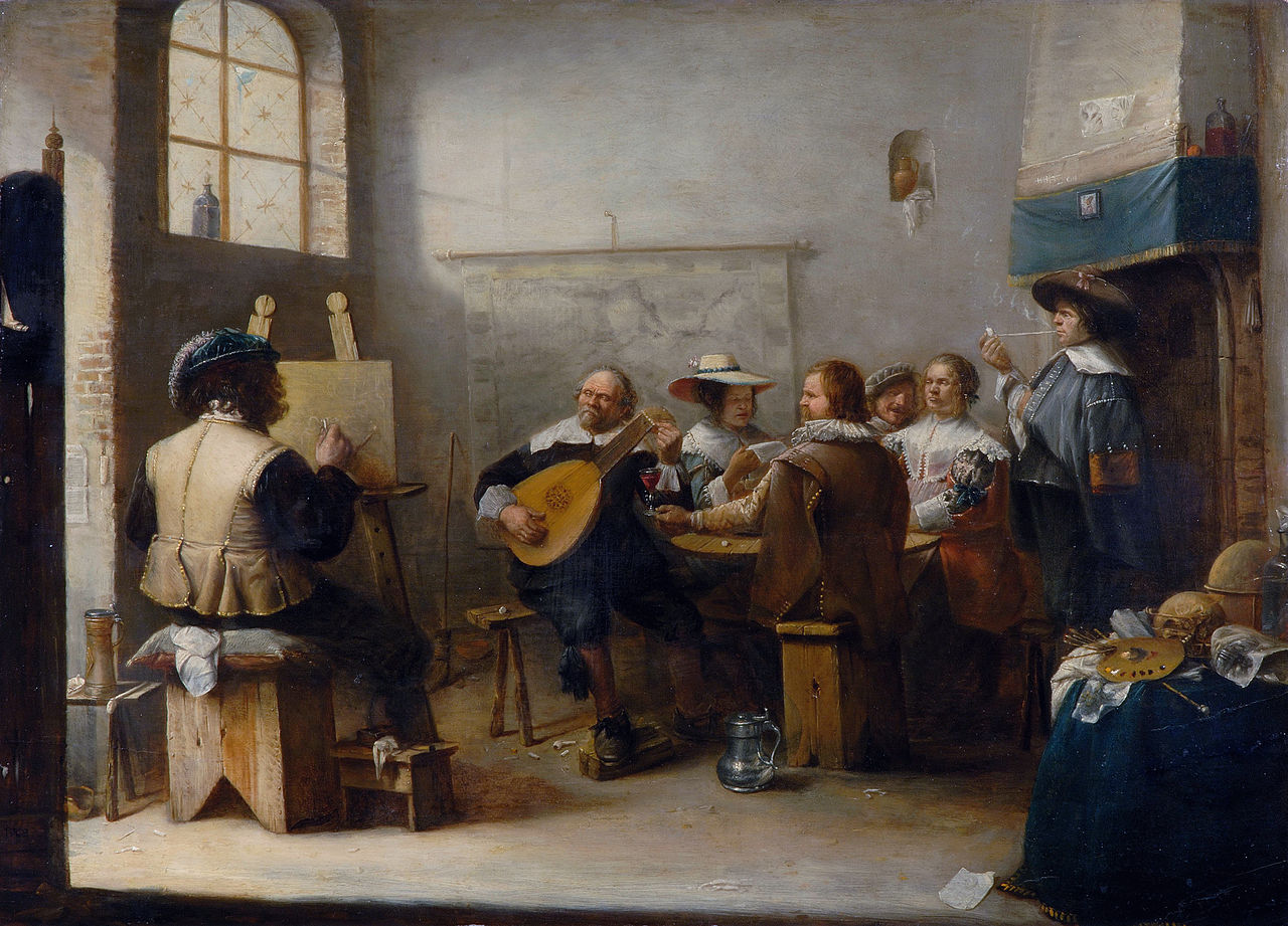 The painter's studio, vintage artwork by Joos van Craesbeeck, 12x8" (A4) Poster