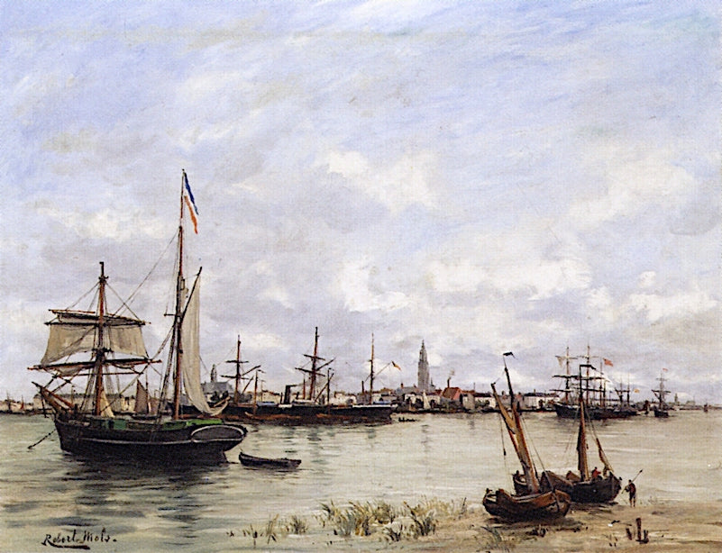 Harbor Scene, vintage artwork by Robert Charles Gustave Laurens Mols, 12x8" (A4) Poster