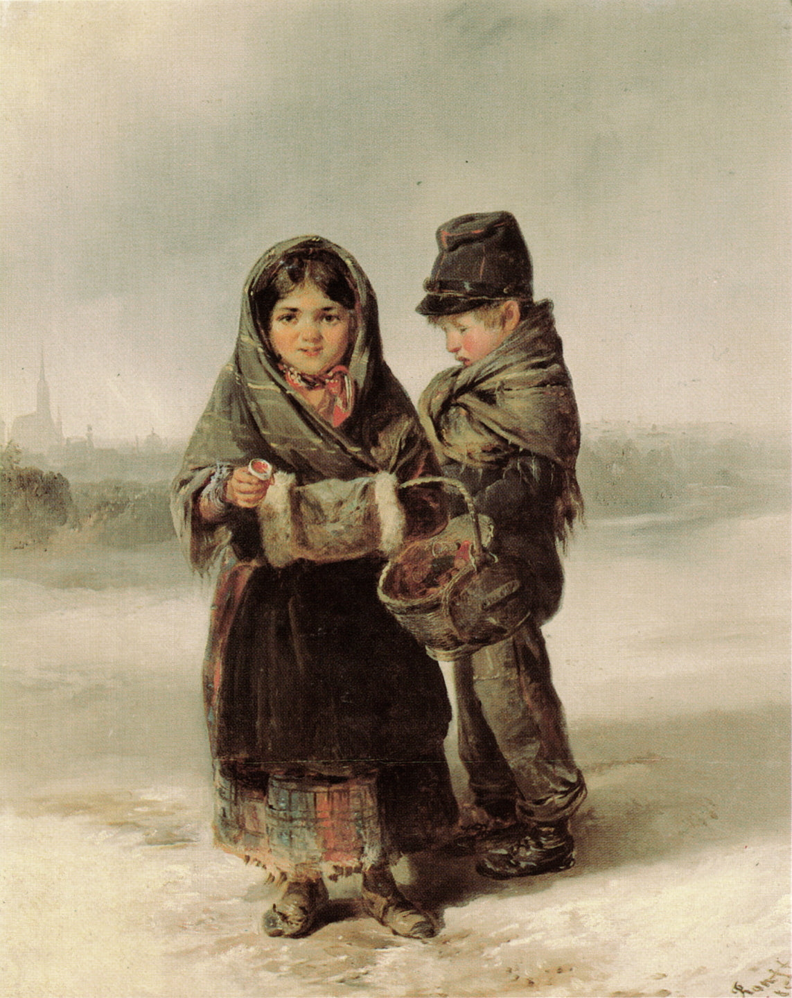 Begging children, Vienna, vintage artwork by Johann Matthias Ranftl, A3 (16x12") Poster Print