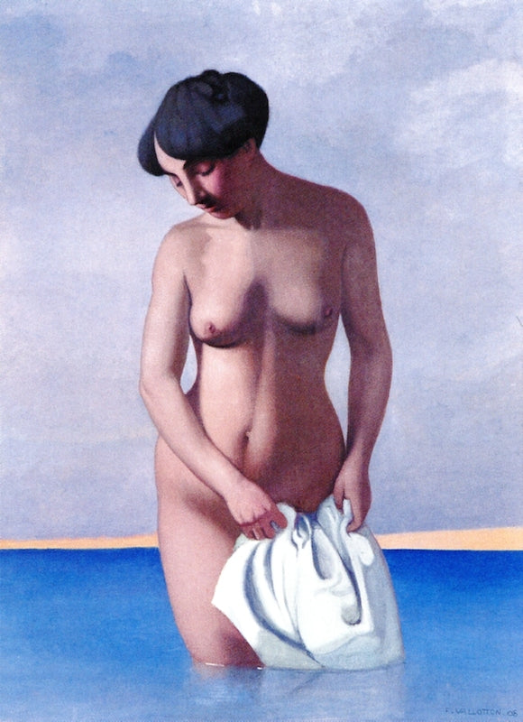 Bather Seen from the Front, Grey Background, vintage artwork by Felix Vallotton, 12x8" (A4) Poster