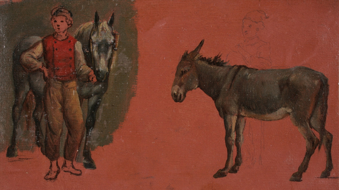 Donkey, Horse and Groom, vintage artwork by Anne-Louis Girodet de Roussy-Trioson, 12x8" (A4) Poster