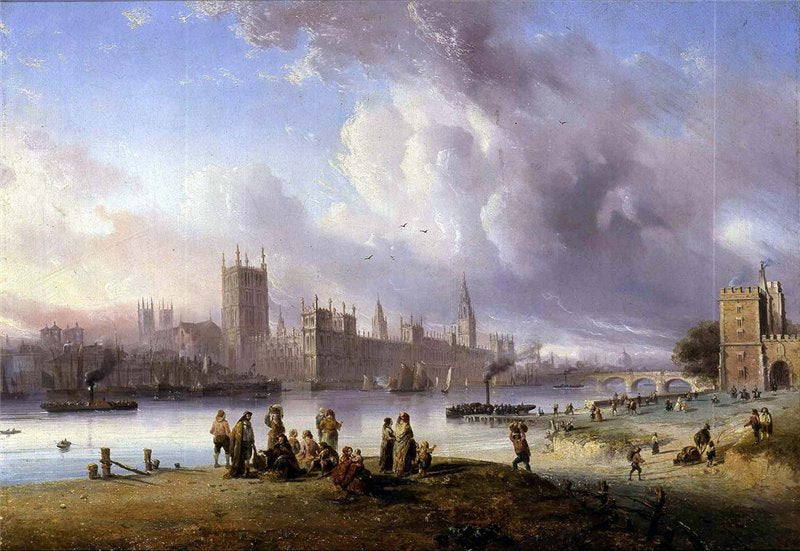 View of Westminster Palace from Lambeth, vintage artwork by Carlo Bossoli, A3 (16x12") Poster Print