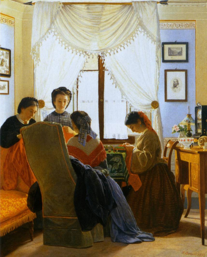 Sewing the Red Shirt, vintage artwork by Odoardo Borrani, 12x8" (A4) Poster