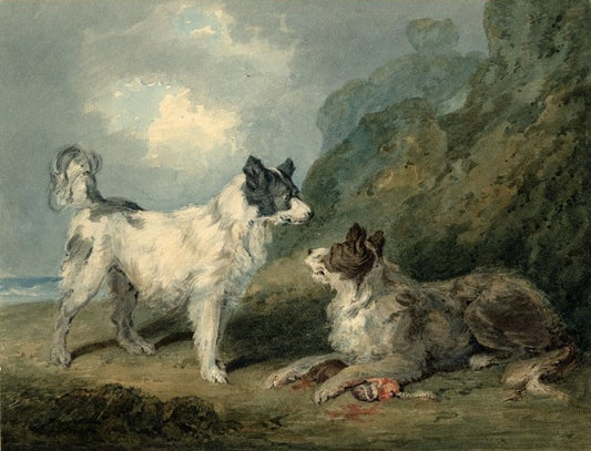 Dogs hesitating about the Pluck (after George Morland), vintage artwork by Thomas Girtin, 12x8" (A4) Poster