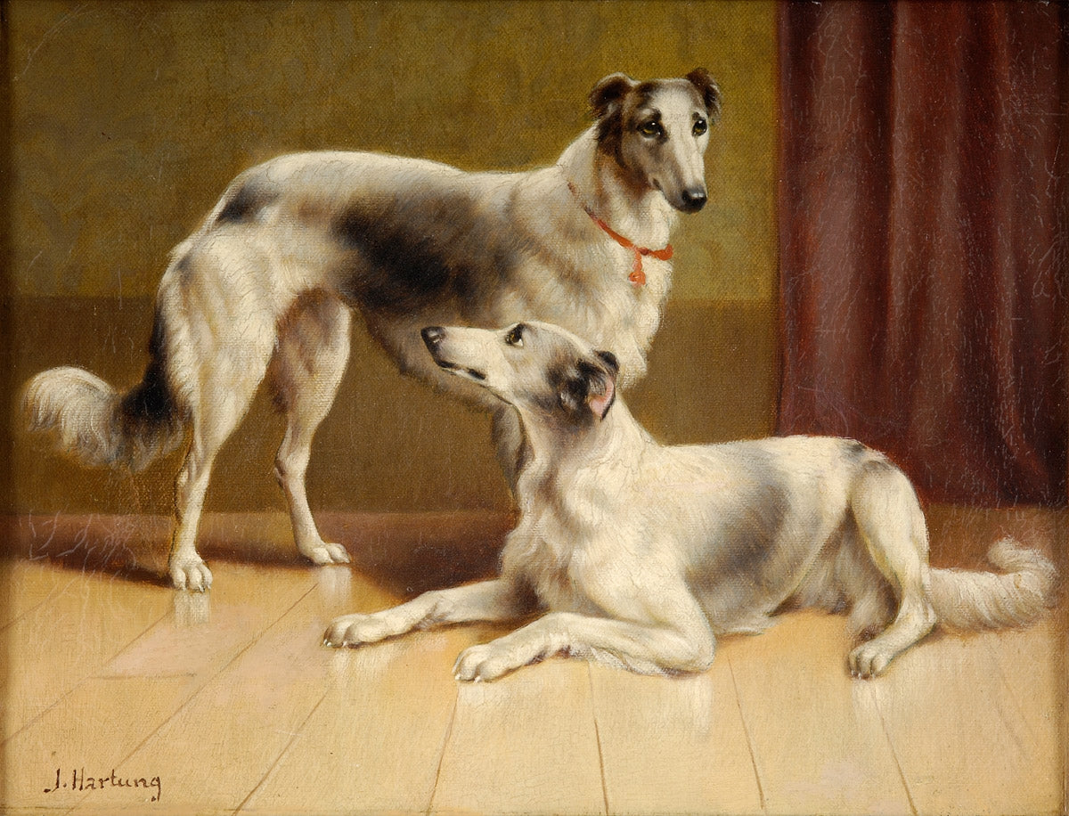 Persian Greyhounds, vintage artwork by Carl Reichert, 12x8" (A4) Poster