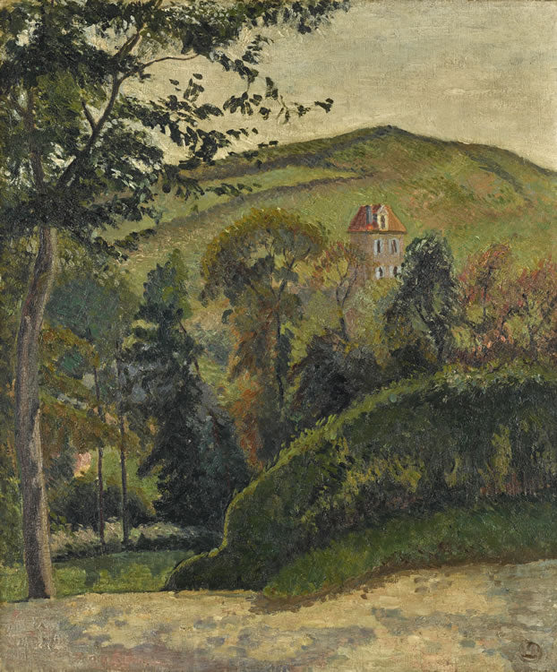 Hillside, Berneval, vintage artwork by Lucien Pissarro, 12x8" (A4) Poster