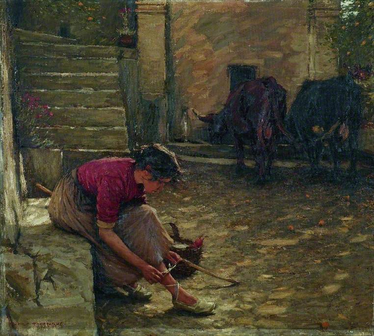 Going out with the Cows, vintage artwork by Henry Herbert la Thangue, 12x8" (A4) Poster