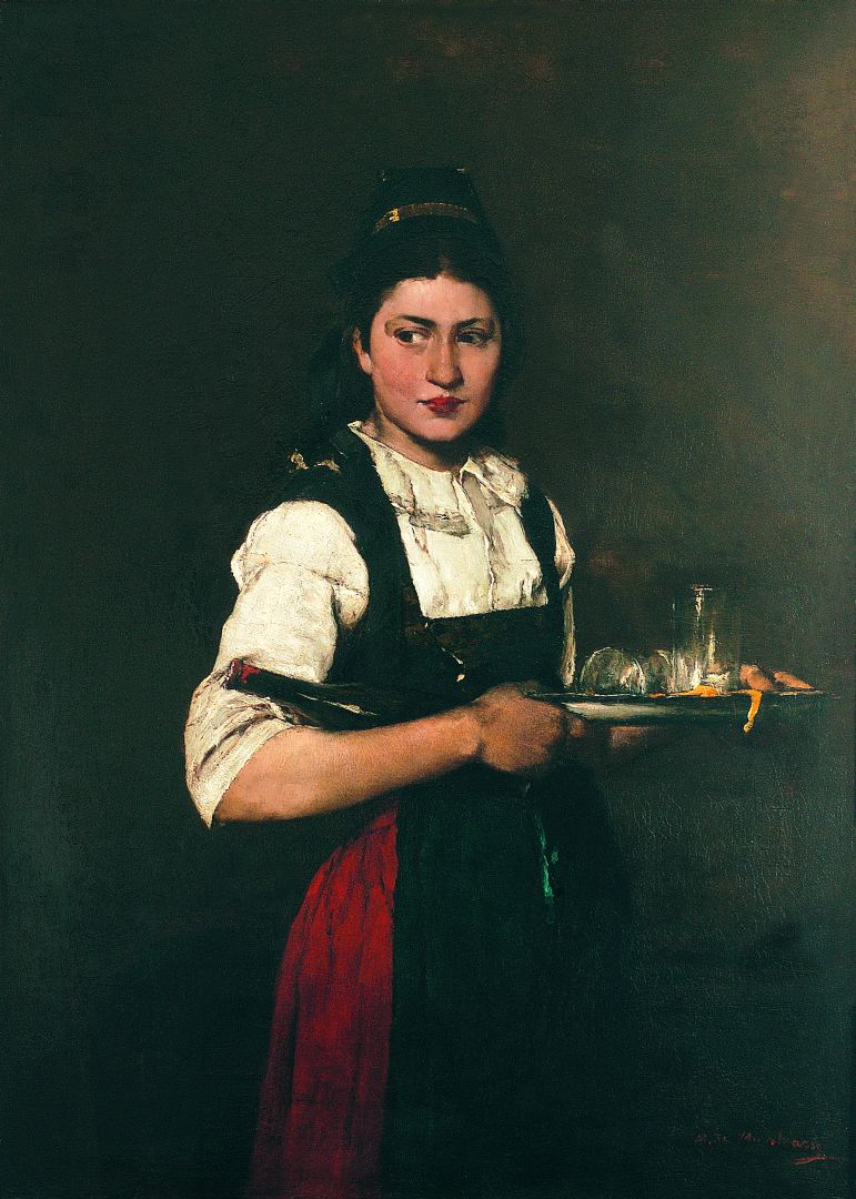 Girl with a Tray, vintage artwork by Mihály Munkácsy, 12x8" (A4) Poster