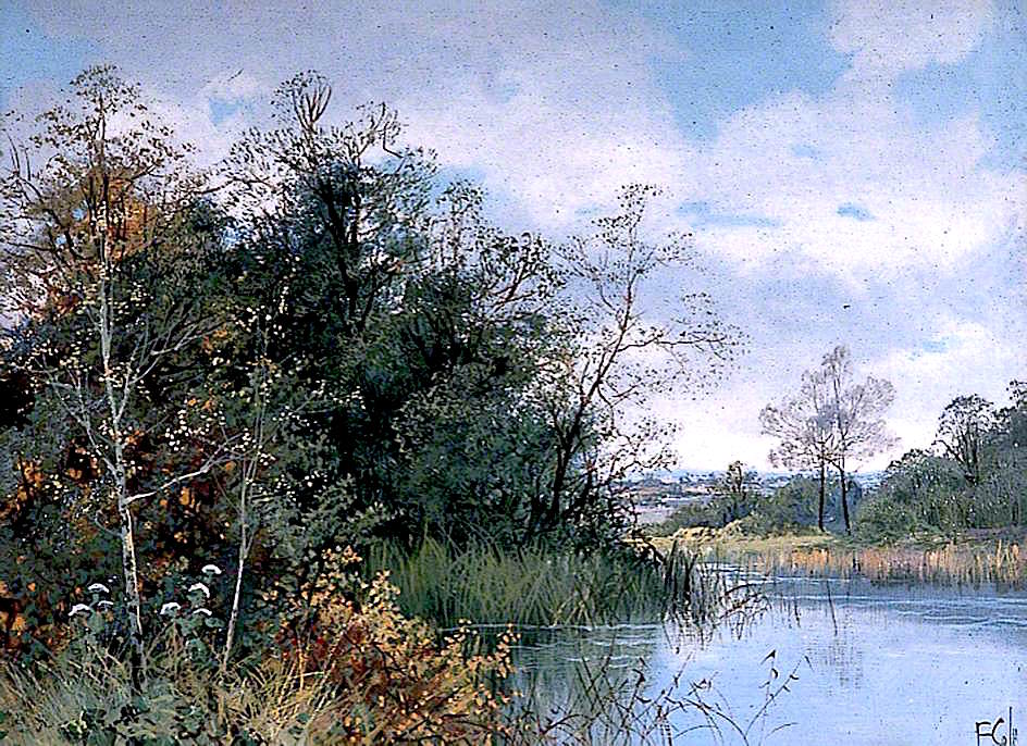 Landscape, Stream with a Town in the Distance by Ethel Cole,16x12(A3) Poster