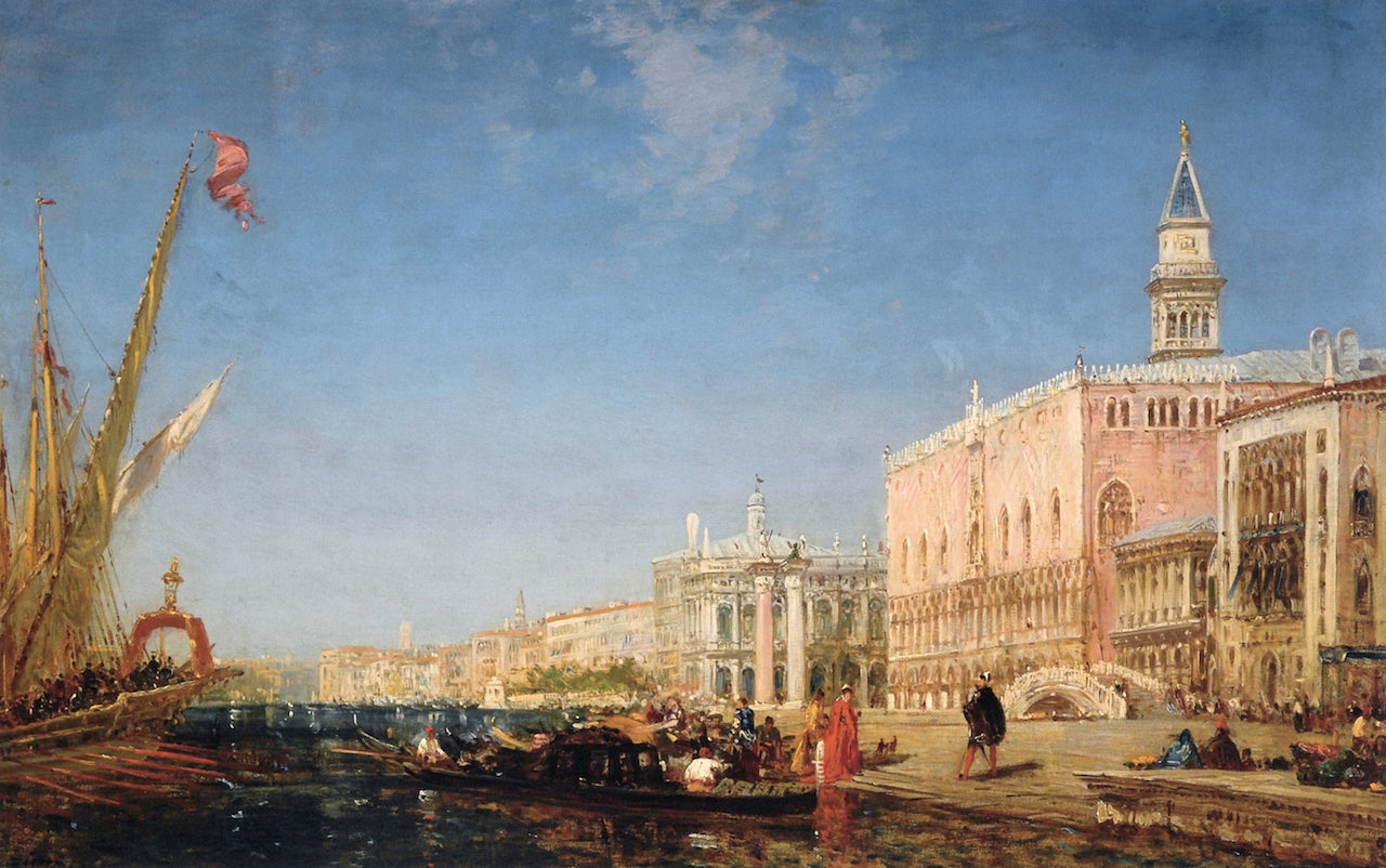 Figures on the Riva degli Schiavoni, vintage artwork by Felix-Francois-Georges-Philbert Ziem, 12x8" (A4) Poster