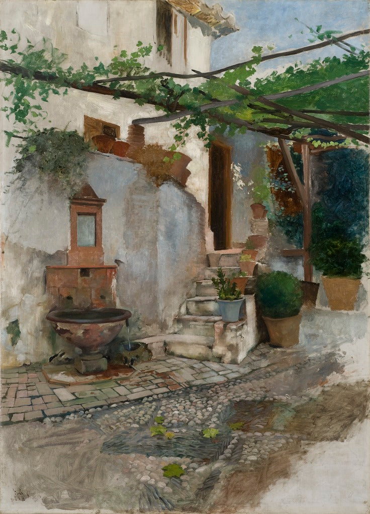 Farm Interior from the South of Spain, vintage artwork by Hugo Birger, 12x8" (A4) Poster
