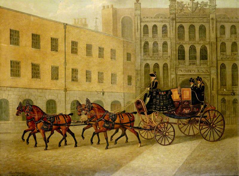 The Dress Chariot of Sheriff of the City of London in the Courtyard of the Guildhall, London, vintage artwork by John Nost Sartorius, 12x8" (A4) Poster