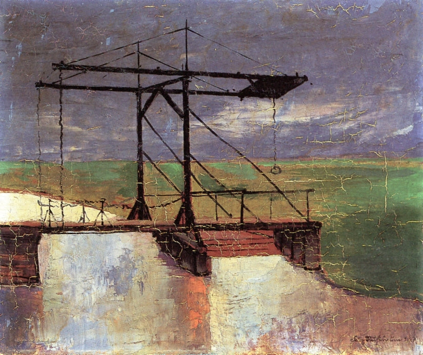Drawbridge across a Moorland Ditch, vintage artwork by Felix Nussbaum, 12x8" (A4) Poster