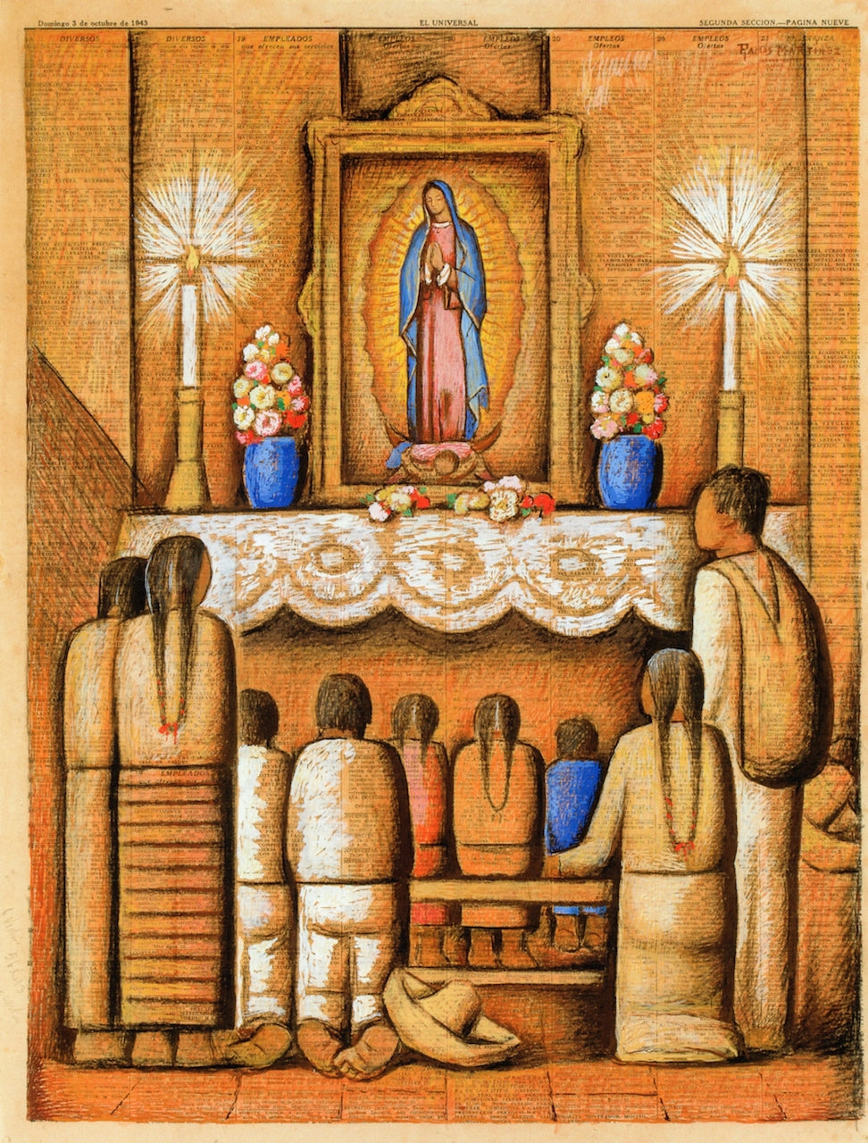 El altar de la Virgen, vintage artwork by Alfredo Ramos Martinez, 12x8" (A4) Poster