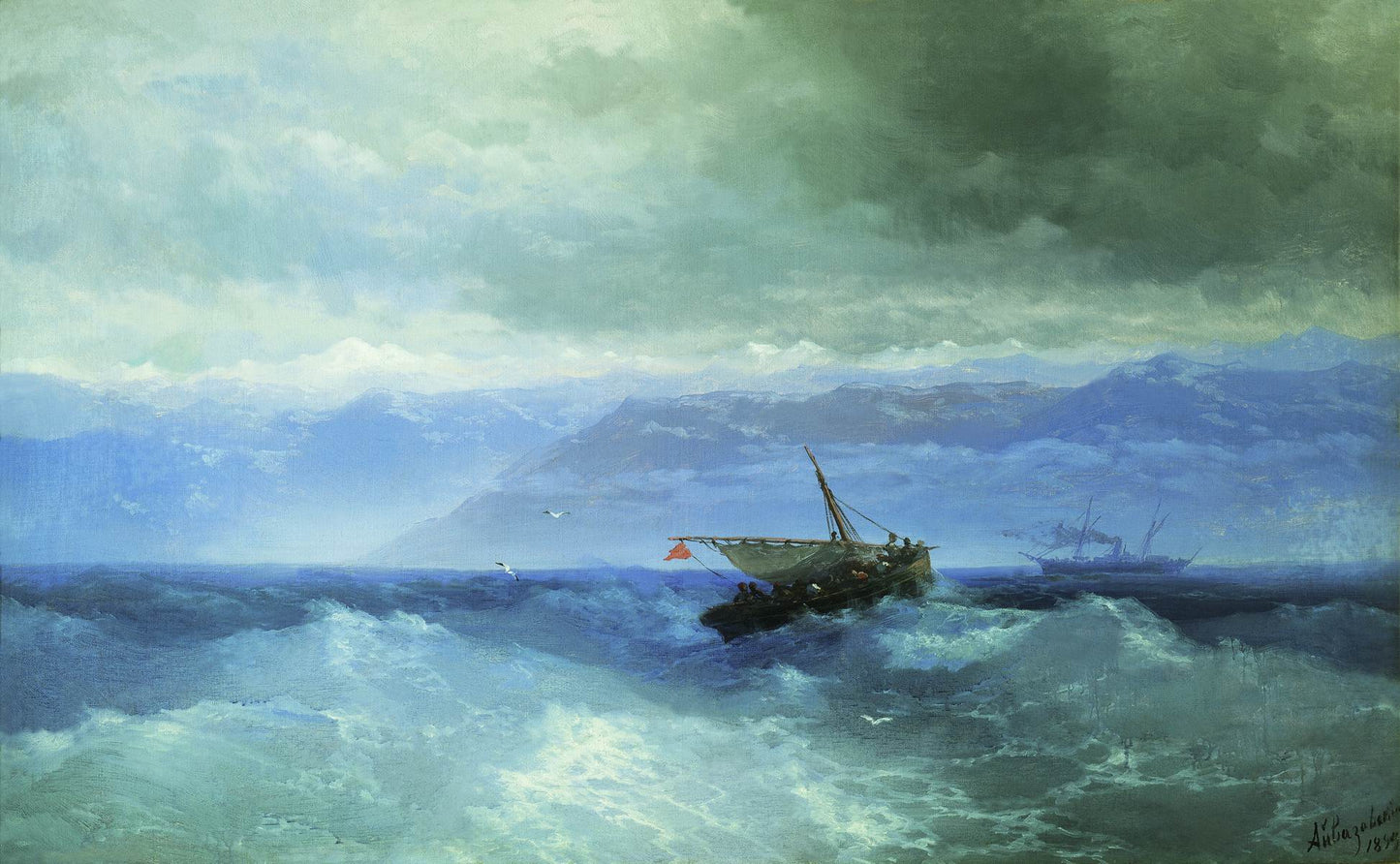 The Caucasian Range from the Sea., vintage artwork by Ivan Constantinovich Aivazovsky, A3 (16x12") Poster Print