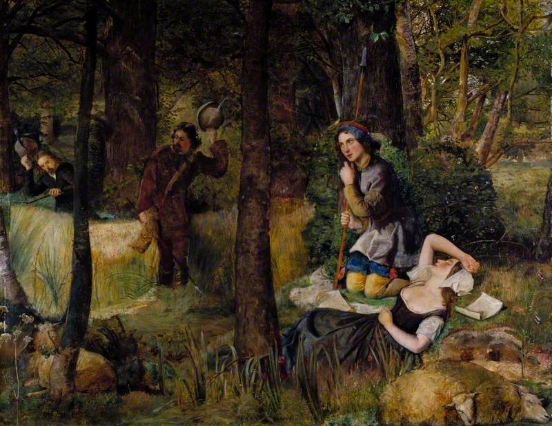 Scene from 'As You Like It' by William Shakespeare, vintage artwork by Walter Howell Deverell, 12x8" (A4) Poster