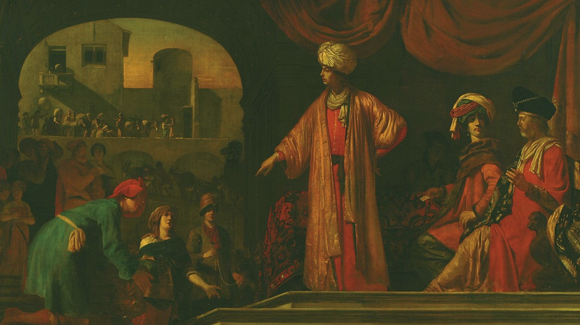 Joseph Receives His Brothers in Egypt, vintage artwork by Job Adriaensz. Berckheyde, 12x8" (A4) Poster