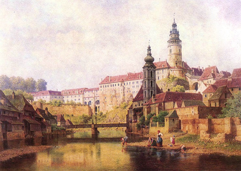 Krumlov castle, vintage artwork by Bedrich Havanek, A3 (16x12") Poster Print