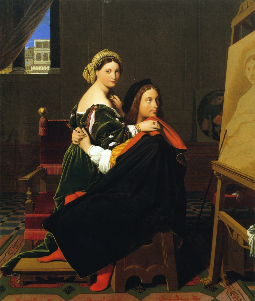 Raphael and La Fornarina, vintage artwork by Jean-Auguste-Dominique Ingres, 12x8" (A4) Poster