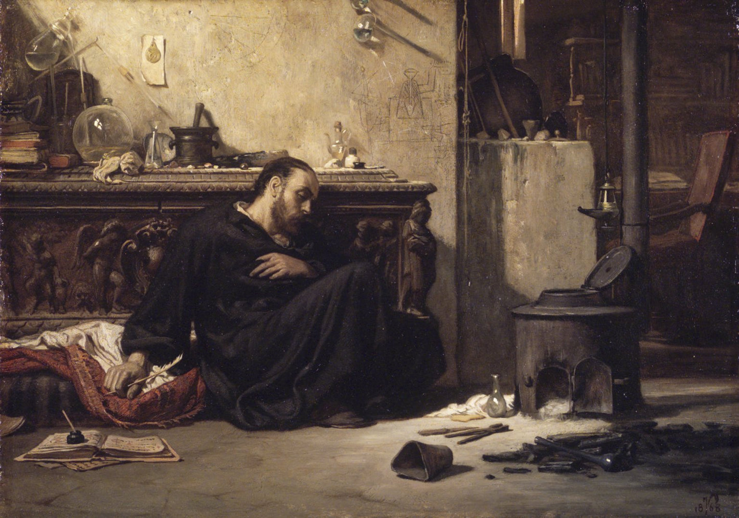The Dead Alchemist, vintage artwork by Elihu Vedder, 12x8" (A4) Poster
