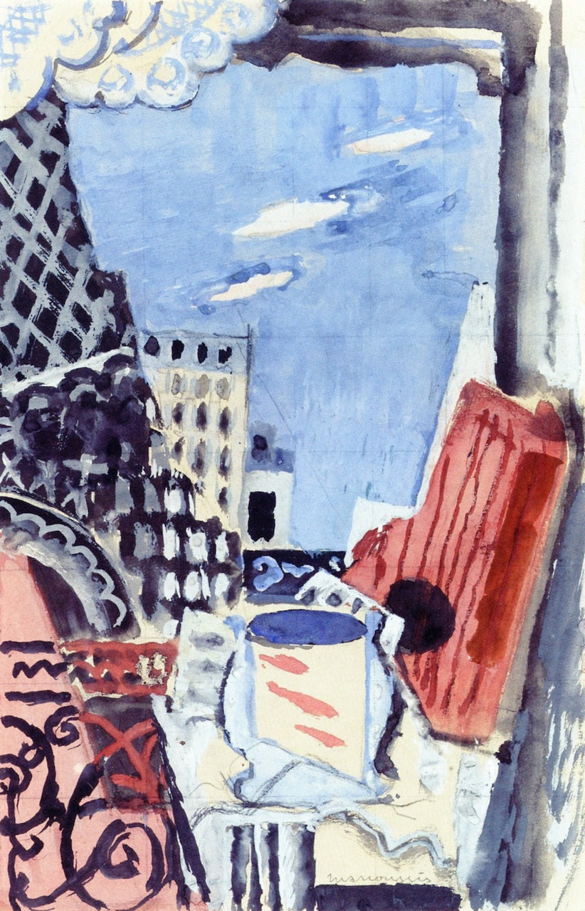 The Window overlooking the Eiffel Tower, vintage artwork by Louis Marcoussis, 12x8" (A4) Poster