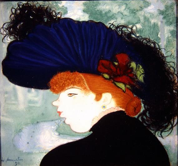 Red haired woman with a blue hat by Louis emile Anquetin,A3(16x12")Poster