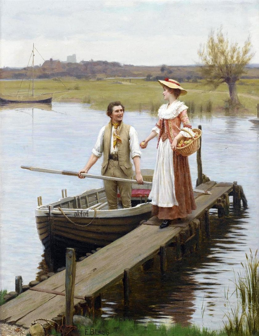 An Apple for the Boatman, vintage artwork by Edmund Blair Leighton, 12x8" (A4) Poster