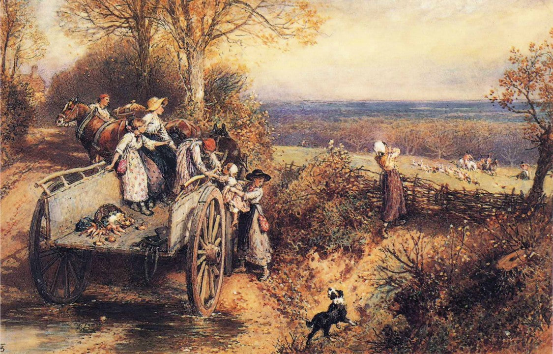 A Peep at the Hounds, Here They Come!, vintage artwork by Myles Birket Foster, 12x8" (A4) Poster