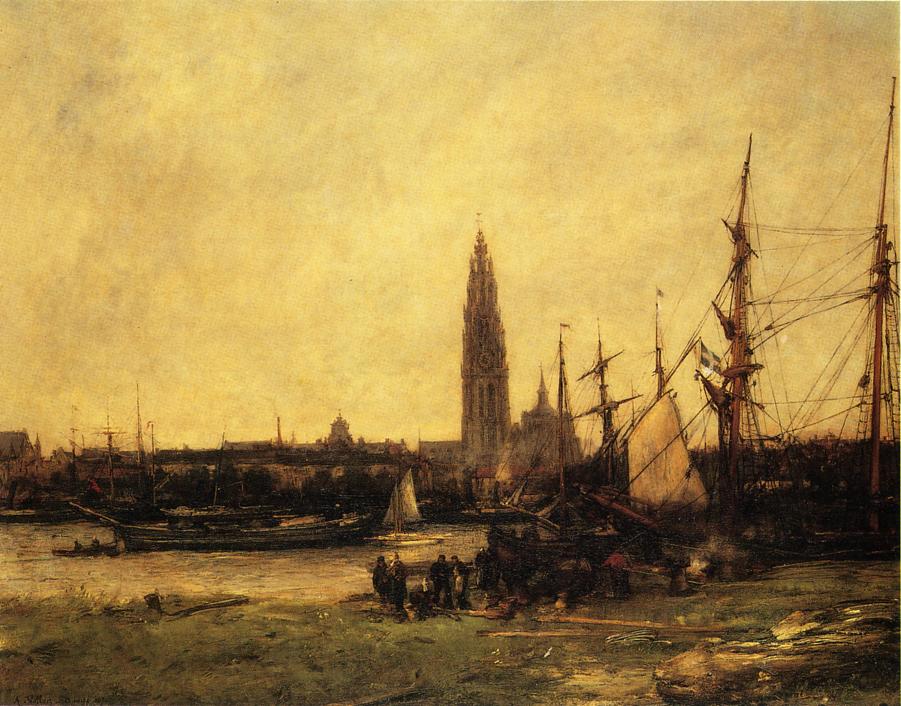View of Antwerp, vintage artwork by Antoine Vollon, 12x8" (A4) Poster
