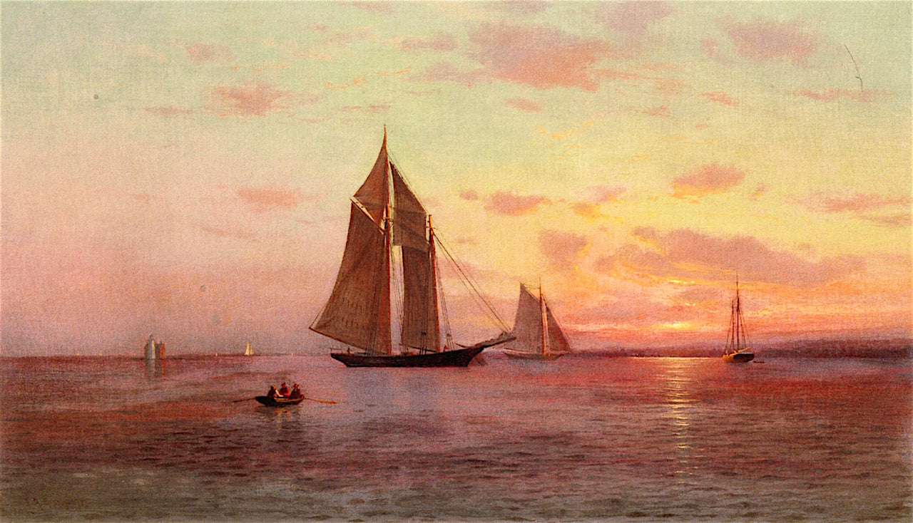 Sailing Vessels off Cape Ann, vintage artwork by Francis A. Silva, 12x8" (A4) Poster