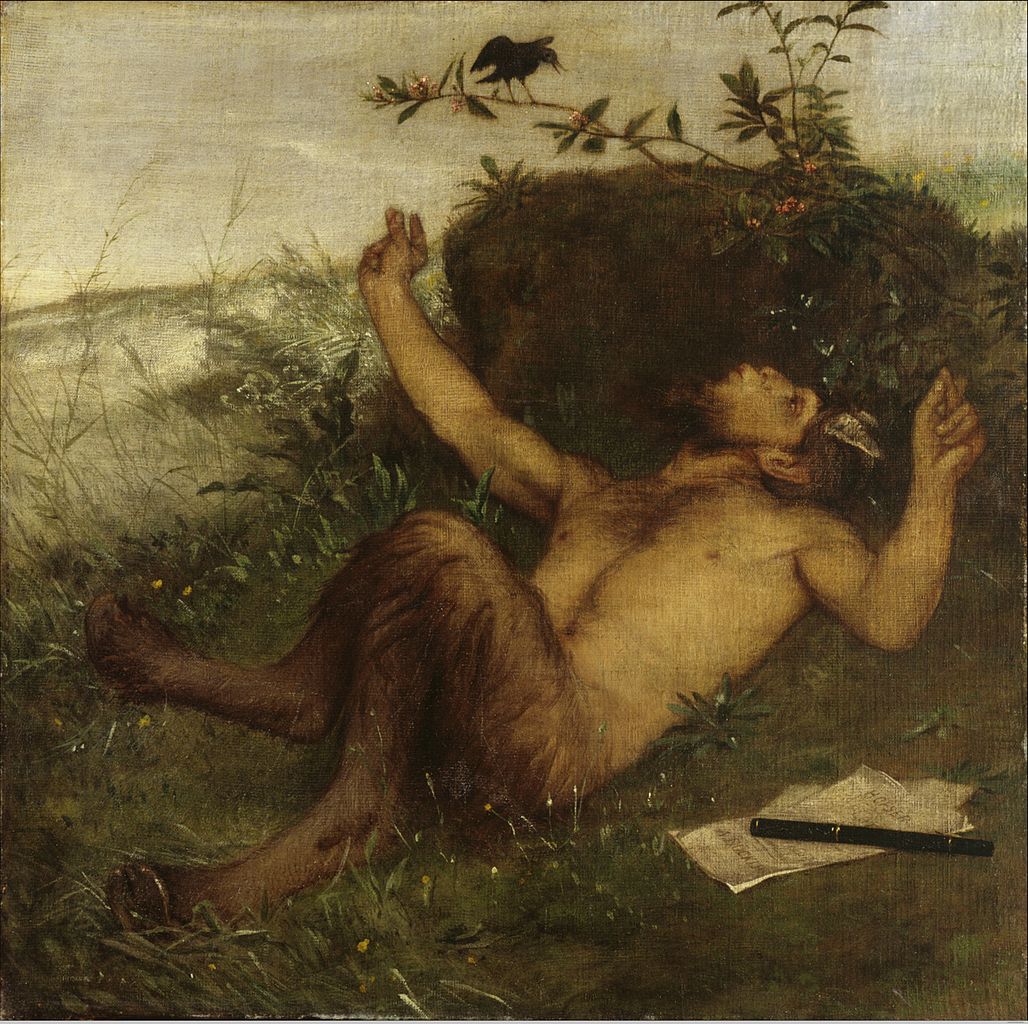 Faun Whistling to a Blackbird, vintage artwork by Arnold Böcklin, 12x8" (A4) Poster