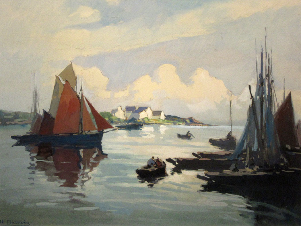 Casting Off at Dawn, vintage artwork by Henri Alphonse Barnoin, 12x8" (A4) Poster