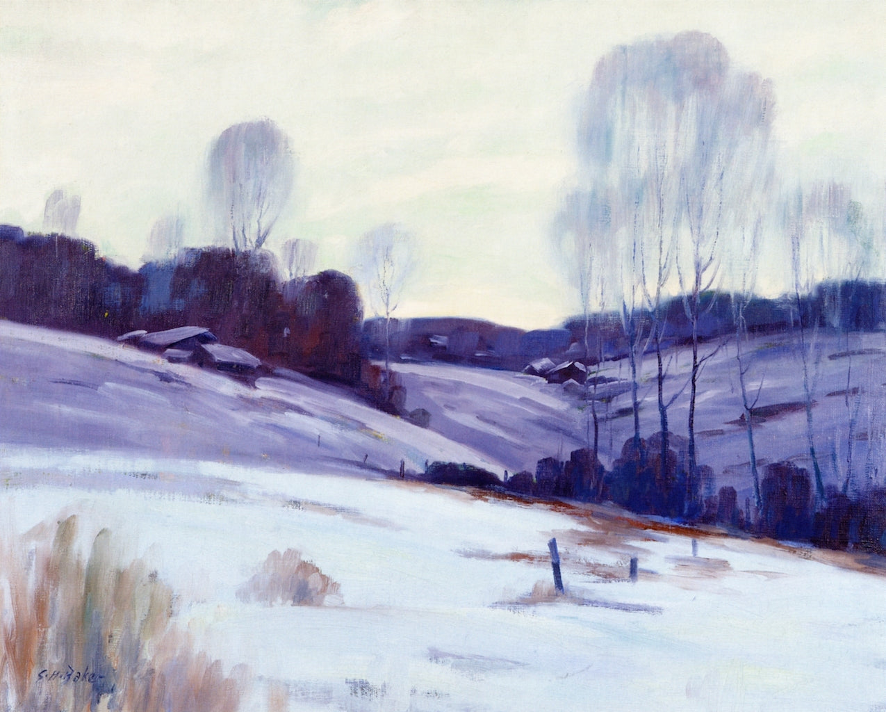 Winter Hills, vintage artwork by George Herbert Baker, 12x8" (A4) Poster