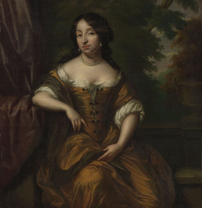 Portrait of Anna Maria Hoeufft, wife of Jan Boudaen Courten, vintage artwork by Philip van Dijk, 12x8" (A4) Poster