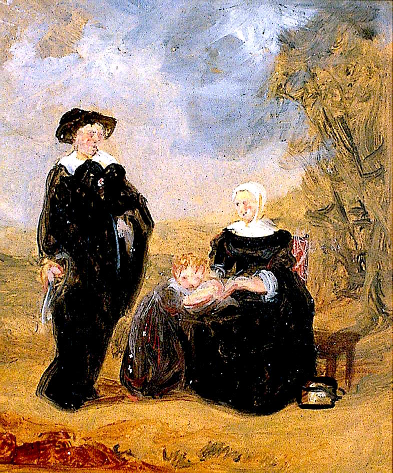 Couple with a Child in a Garden, vintage artwork by Joseph Clover, 12x8" (A4) Poster