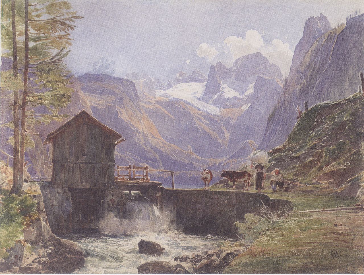 The Dachstein near Lake Gosau, vintage artwork by Rudolf von Alt, A3 (16x12") Poster Print
