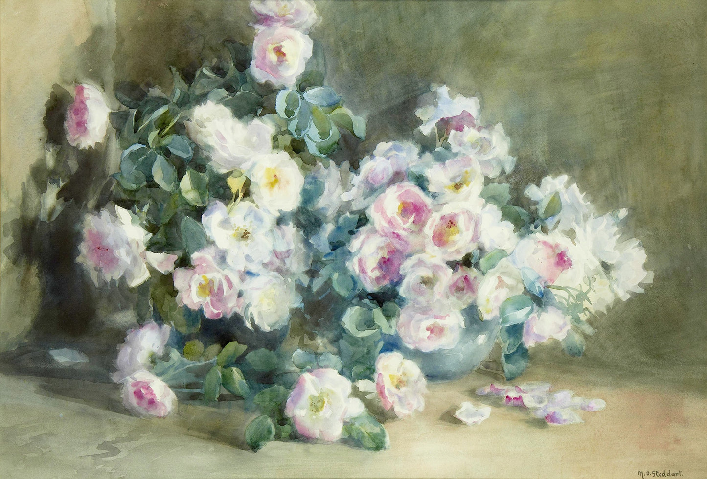 Roses from an old New Zealand garden, vintage artwork by Margaret Olrog Stoddart, 12x8" (A4) Poster