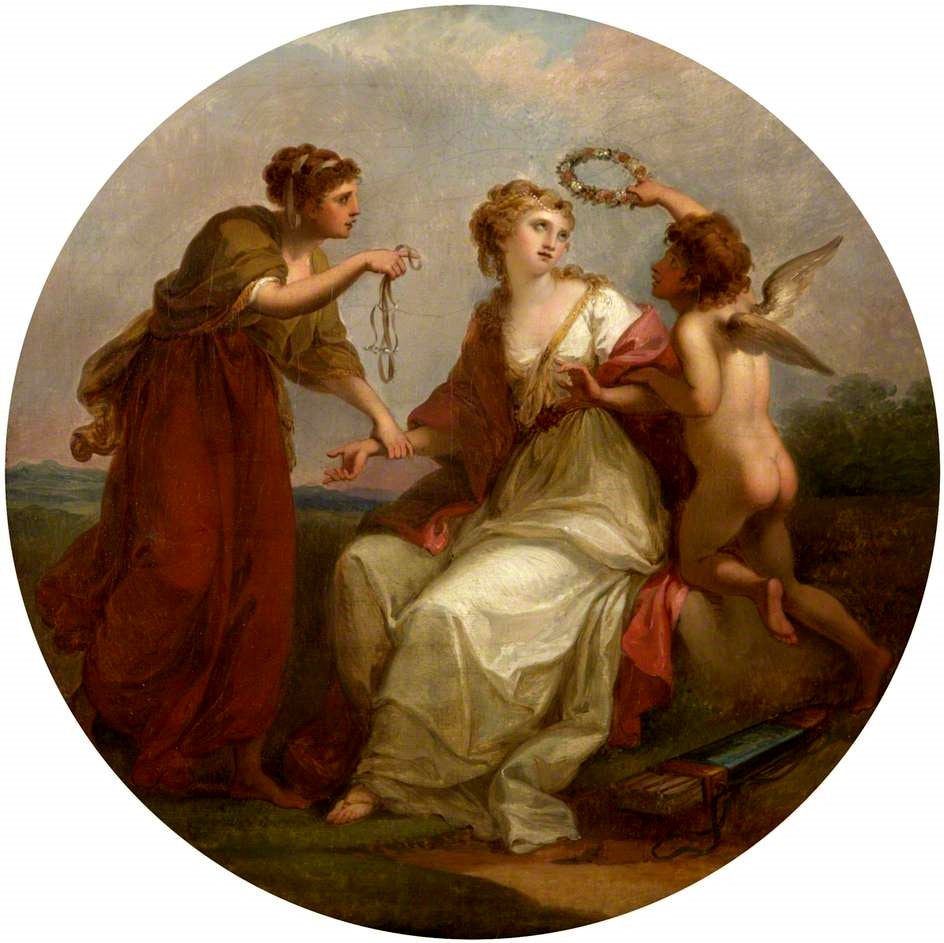 Beauty Tempted by Love, Counselled by Prudence, vintage artwork by Angelica Kauffmann, 12x8" (A4) Poster