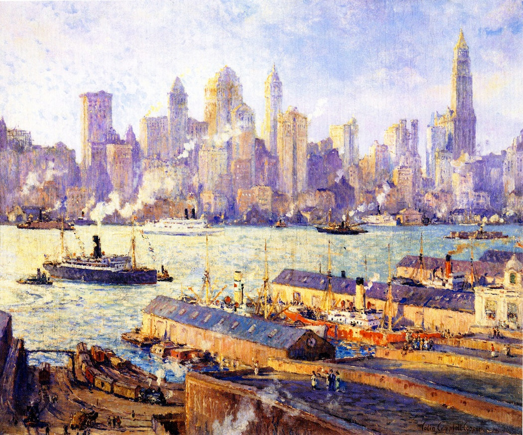New York from Brooklyn, vintage artwork by Colin Campbell Cooper, 12x8" (A4) Poster