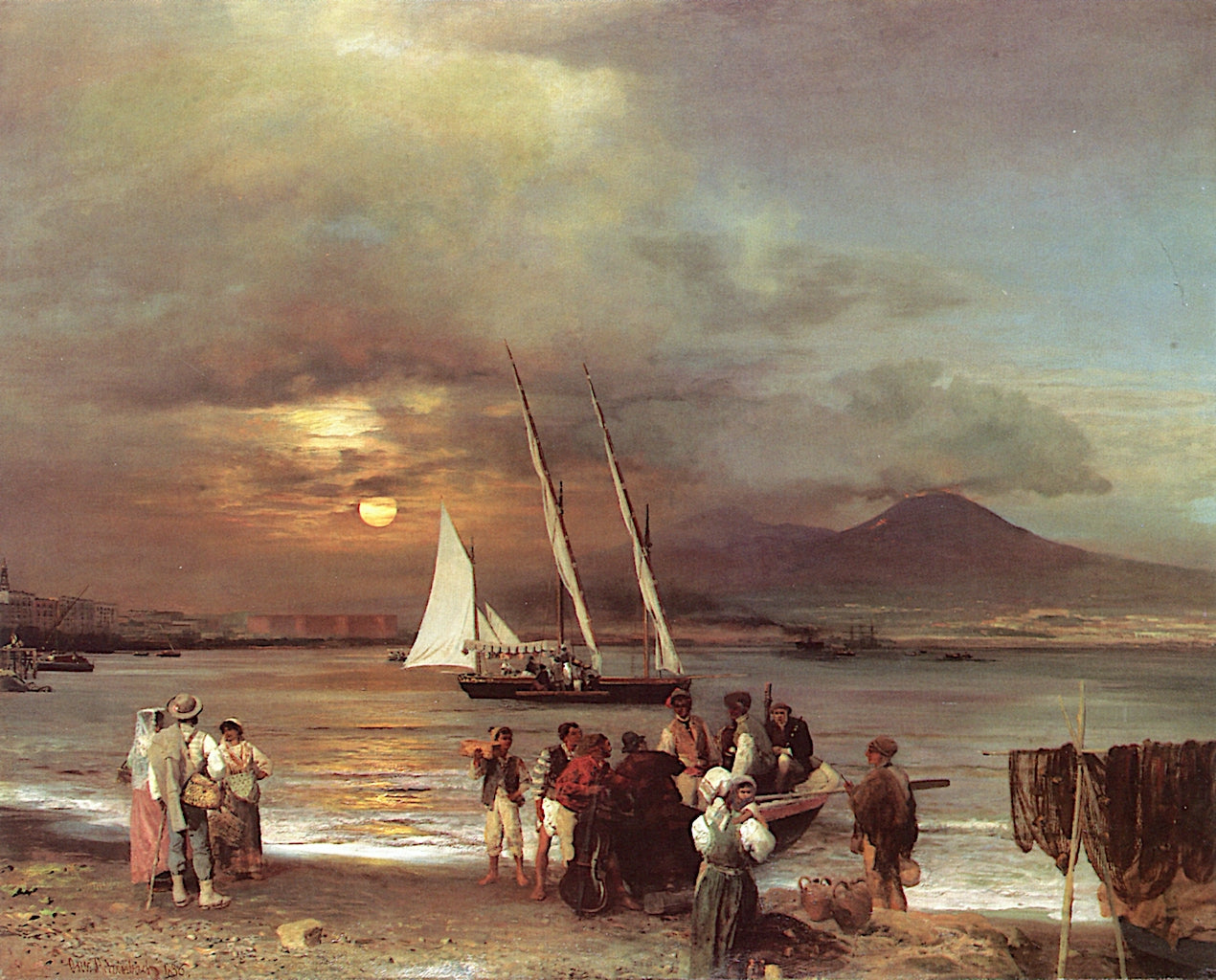 The Gulf of Naples with a View of Vesuvius, vintage artwork by Oswald Achenbach, 12x8" (A4) Poster