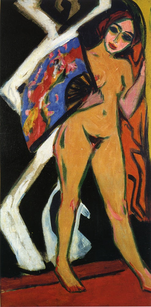 Dodo with Large Fan, vintage artwork by Ernst Ludwig Kirchner, 12x8" (A4) Poster