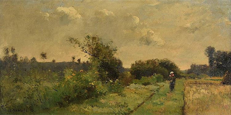 Landscape with figure, vintage artwork by Pierre-Emmanuel Damoye, 12x8" (A4) Poster
