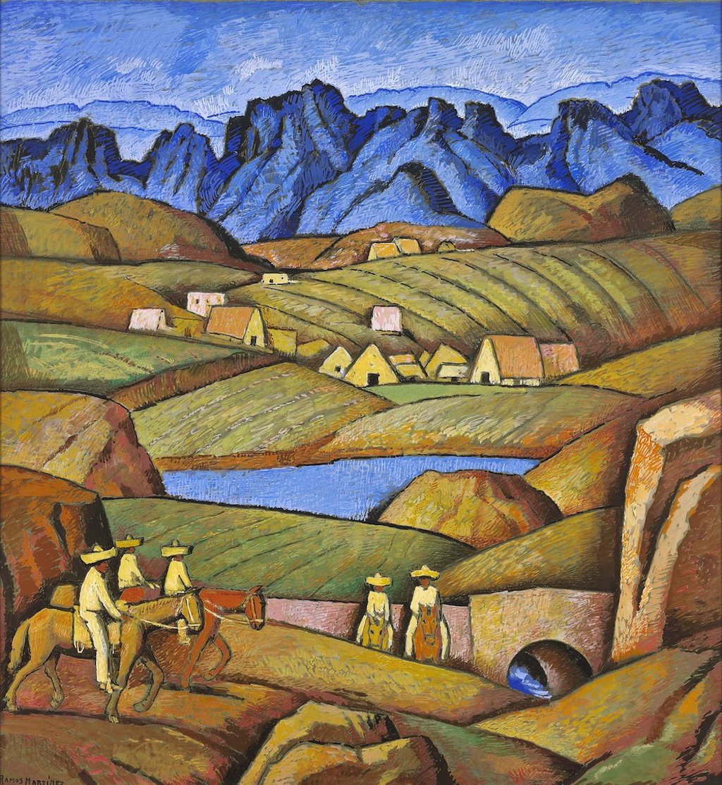 El Lago de Mil Cumbres, vintage artwork by Alfredo Ramos Martinez, 12x8" (A4) Poster