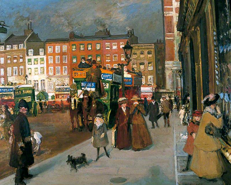 Knightsbridge from Sloane Street, London, vintage artwork by Jacques-Émile Blanche, 12x8" (A4) Poster