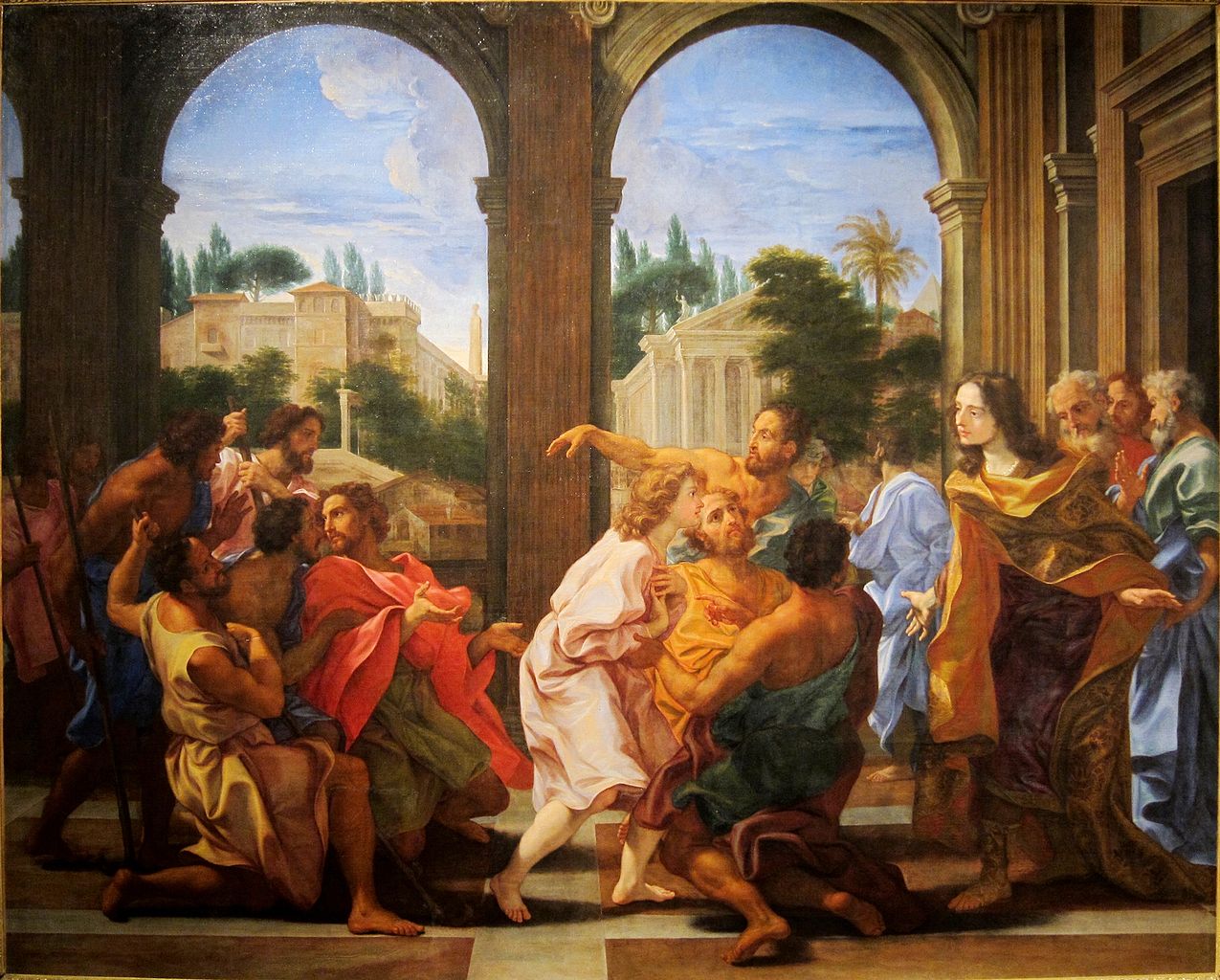 Joseph Recognized by his Brothers, vintage artwork by Giovanni Battista Gaulli, 12x8" (A4) Poster