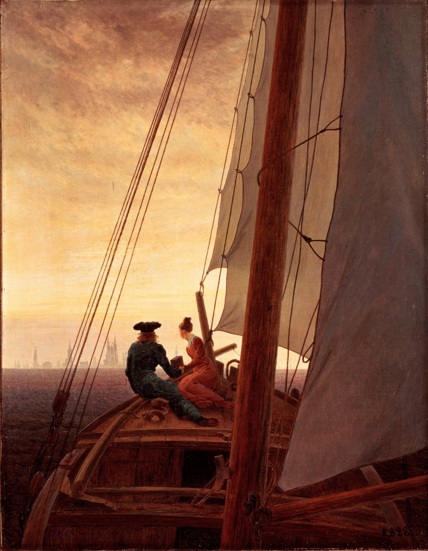 On a Sailing Ship, vintage artwork by Caspar David Friedrich, 12x8" (A4) Poster