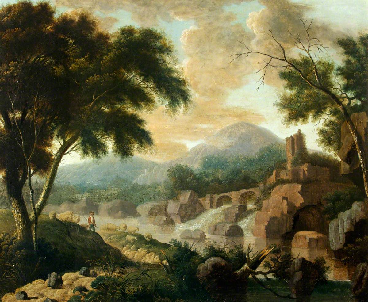 Landscape with Raging River, vintage artwork by Philippe-Jacques de Loutherbourg, 12x8" (A4) Poster
