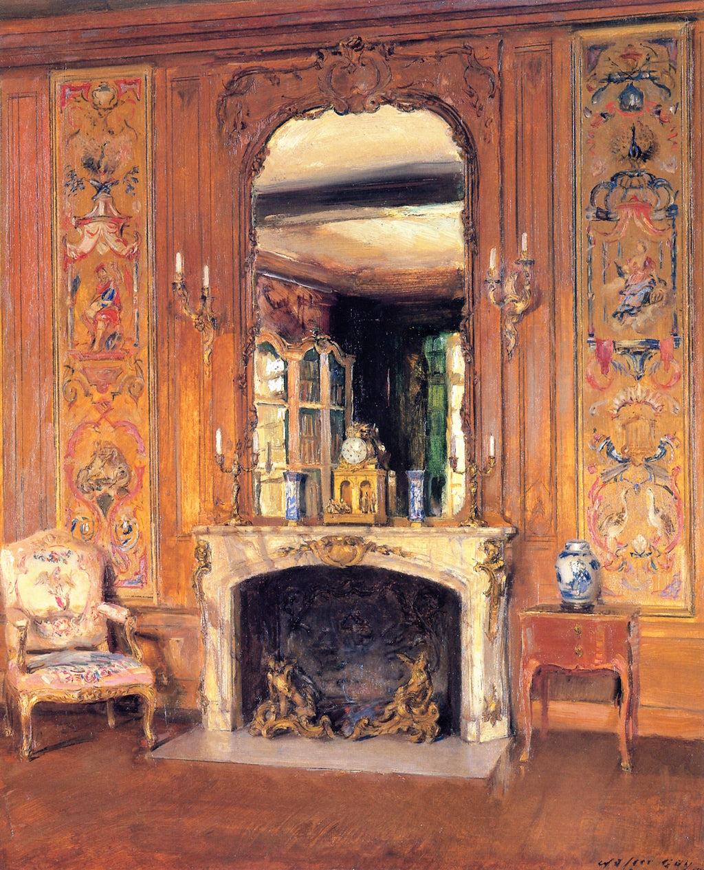 The Library, Courances, vintage artwork by Walter Gay, 12x8" (A4) Poster